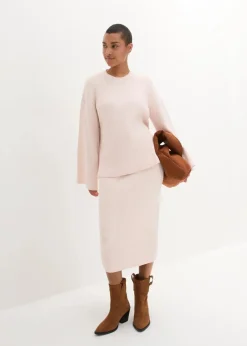 bonprix Bekleidung·Umstandsmode|Strickmode^Boxy-Pullover aus Rippstrick zartrosa/wollweiß meliert