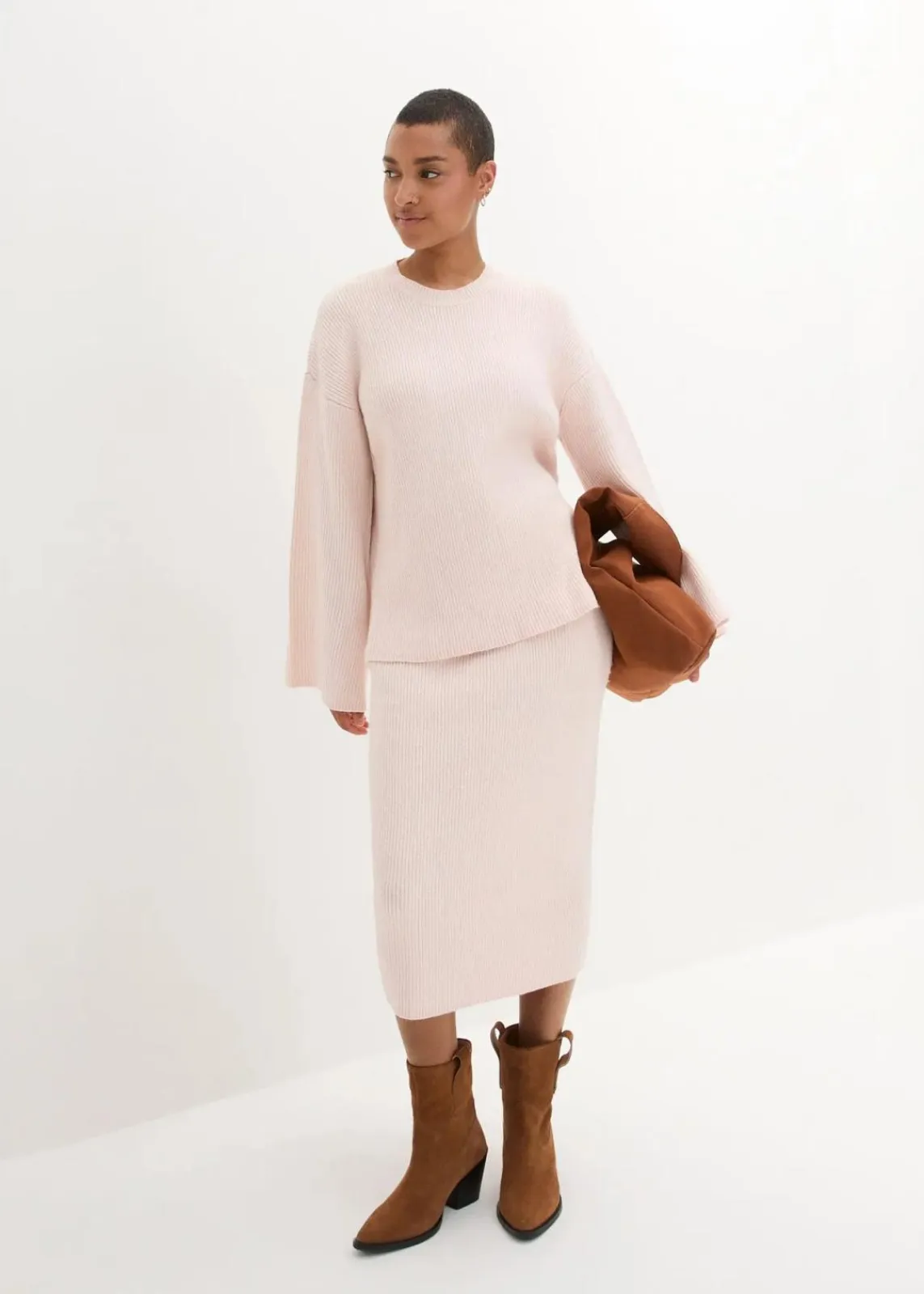 bonprix Bekleidung·Umstandsmode|Strickmode^Boxy-Pullover aus Rippstrick zartrosa/wollweiß meliert