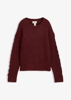 bonprix Strickmode|Pullover & Strickjacken^Boxy-Pullover mit geflochtenen Ärmeln dunkelbeere