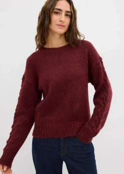 bonprix Strickmode|Pullover & Strickjacken^Boxy-Pullover mit geflochtenen Ärmeln dunkelbeere