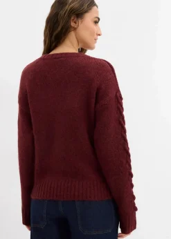 bonprix Strickmode|Pullover & Strickjacken^Boxy-Pullover mit geflochtenen Ärmeln dunkelbeere