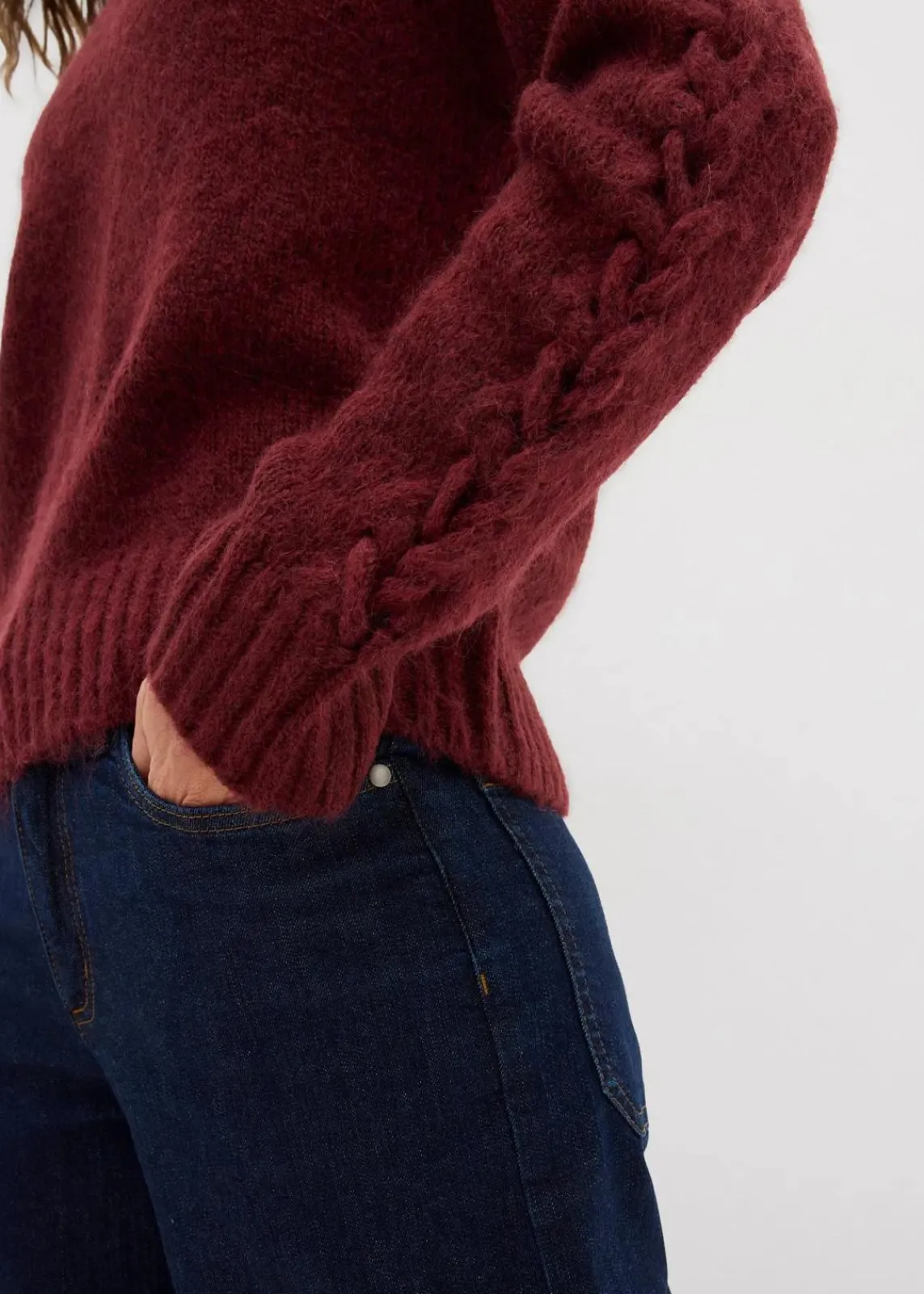 bonprix Strickmode|Pullover & Strickjacken^Boxy-Pullover mit geflochtenen Ärmeln dunkelbeere