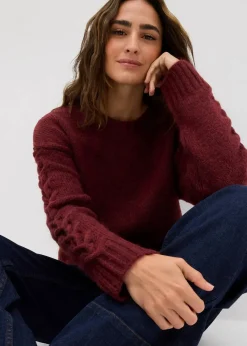 bonprix Strickmode|Pullover & Strickjacken^Boxy-Pullover mit geflochtenen Ärmeln dunkelbeere