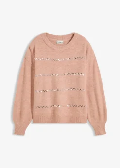 bonprix Bekleidung·Umstandsmode|Strickmode^Boxy-Pullover mit Pailletten vintagerosa