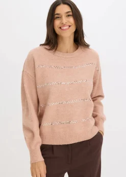 bonprix Bekleidung·Umstandsmode|Strickmode^Boxy-Pullover mit Pailletten vintagerosa