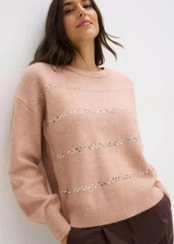 bonprix Bekleidung·Umstandsmode|Strickmode^Boxy-Pullover mit Pailletten vintagerosa
