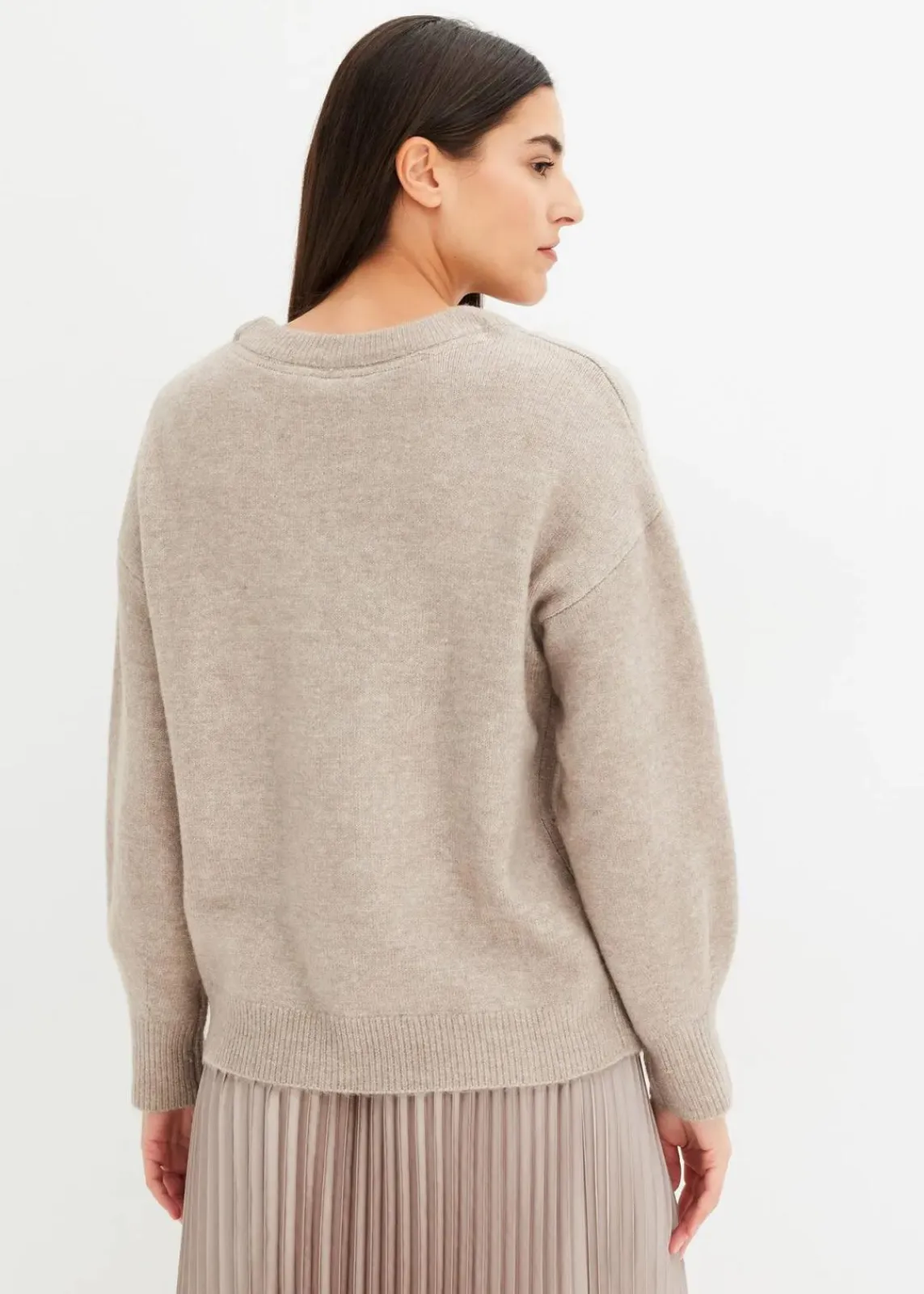 bonprix Pullover & Strickjacken|Bekleidung·Jeans^Boxy-Pullover mit Pailletten naturstein meliert