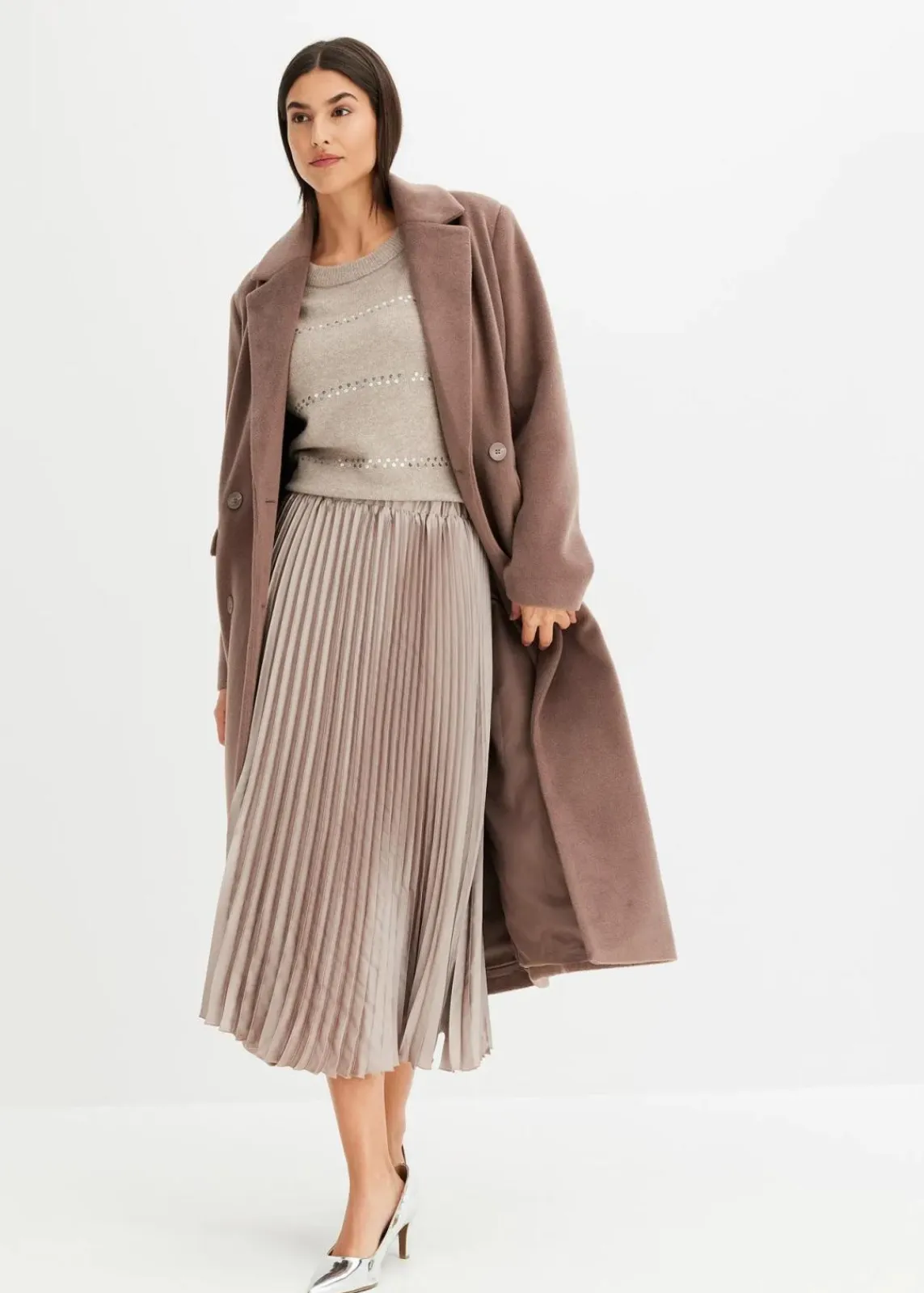 bonprix Pullover & Strickjacken|Bekleidung·Jeans^Boxy-Pullover mit Pailletten naturstein meliert
