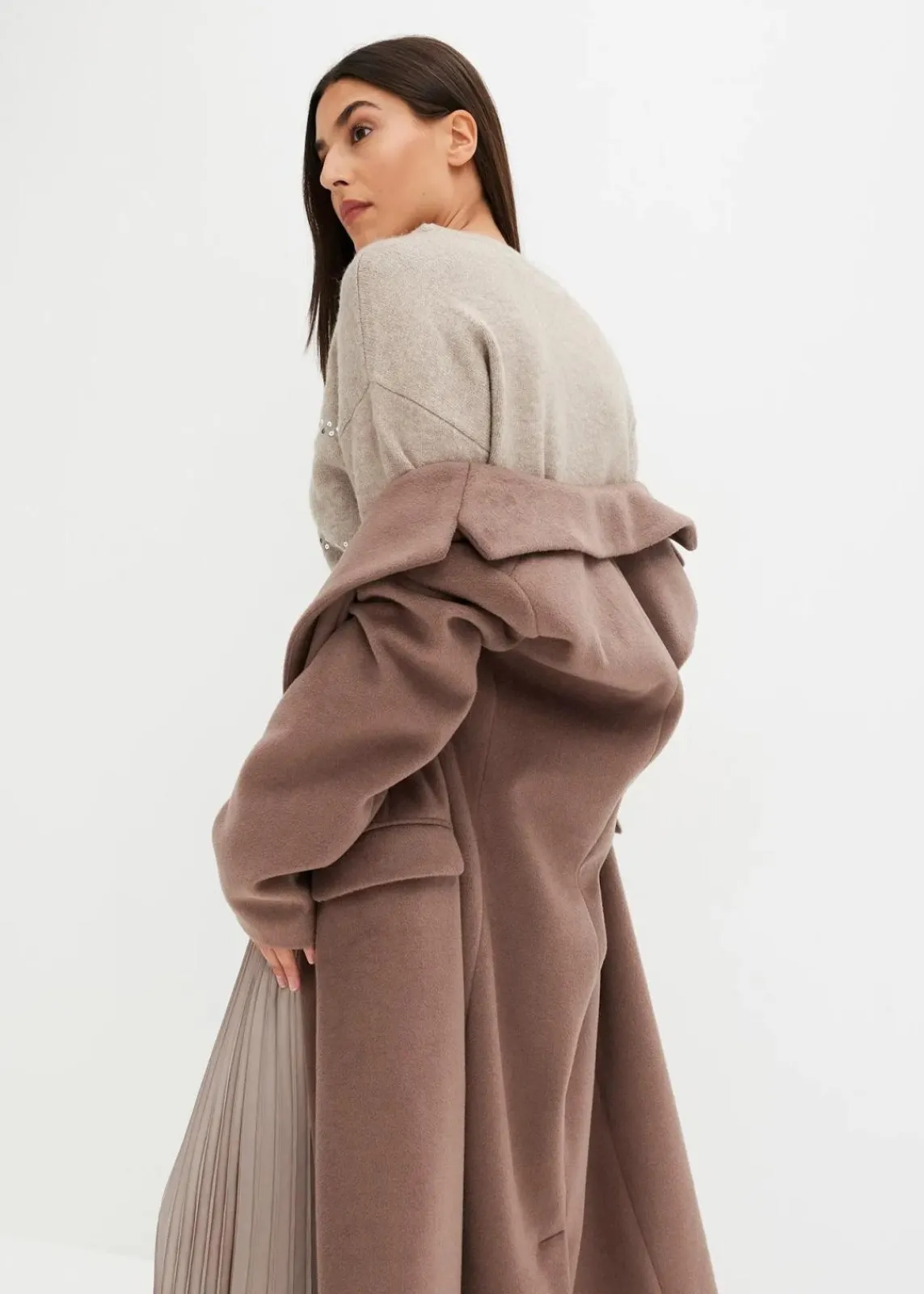 bonprix Pullover & Strickjacken|Bekleidung·Jeans^Boxy-Pullover mit Pailletten naturstein meliert