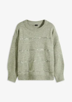 bonprix Bekleidung·Umstandsmode|Strickmode^Boxy-Pullover mit Pailletten seegras meliert