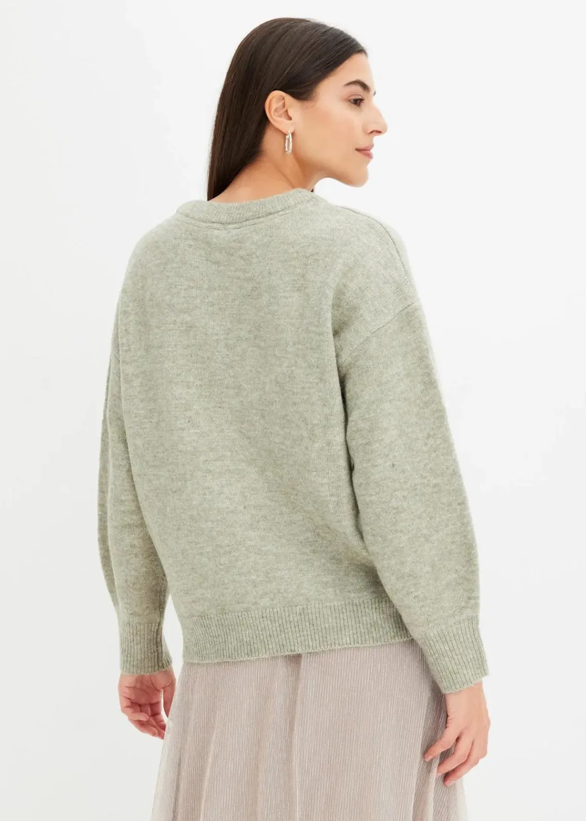 bonprix Bekleidung·Umstandsmode|Strickmode^Boxy-Pullover mit Pailletten seegras meliert