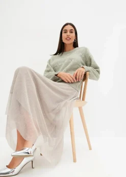 bonprix Bekleidung·Umstandsmode|Strickmode^Boxy-Pullover mit Pailletten seegras meliert
