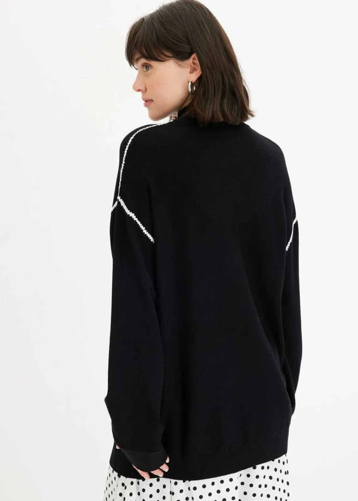 bonprix Strickmode|Pullover & Strickjacken^Boxy-Pullover mit Zierstich aus Viskose-Mix schwarz/wollweiß