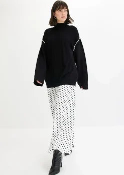 bonprix Strickmode|Pullover & Strickjacken^Boxy-Pullover mit Zierstich aus Viskose-Mix schwarz/wollweiß