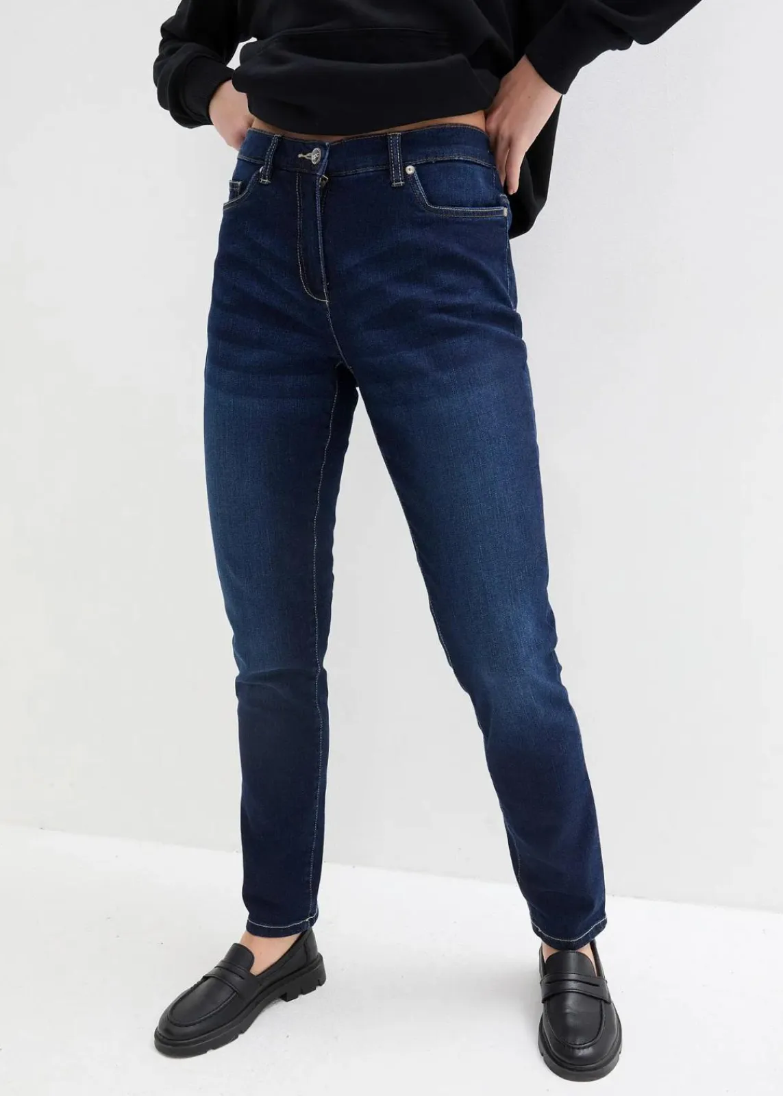 bonprix Jeans|Bekleidung·Shirts & Tops^Boyfriend Jeans Mid Waist, Stretch dunkelblau denim