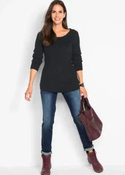 bonprix Jeans|Bekleidung·Shirts & Tops^Boyfriend Jeans Mid Waist, Stretch dunkelblau denim