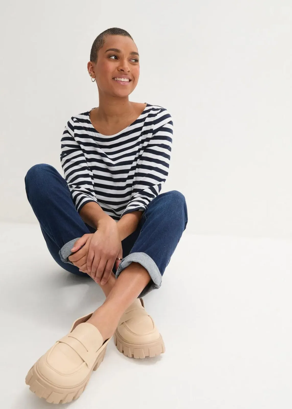 bonprix Jeans|Bekleidung·Shirts & Tops^Boyfriend Jeans Mid Waist, Stretch dunkelblau denim