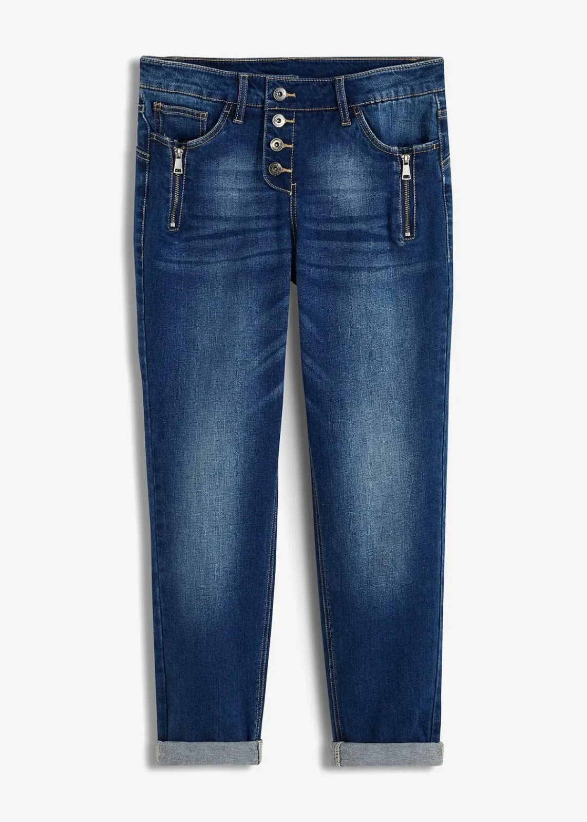 bonprix Bekleidung·Shirts & Tops|Jeans^Boyfriend Jeans Mid Waist blau denim washed