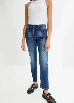 bonprix Bekleidung·Shirts & Tops|Jeans^Boyfriend Jeans Mid Waist blau denim washed