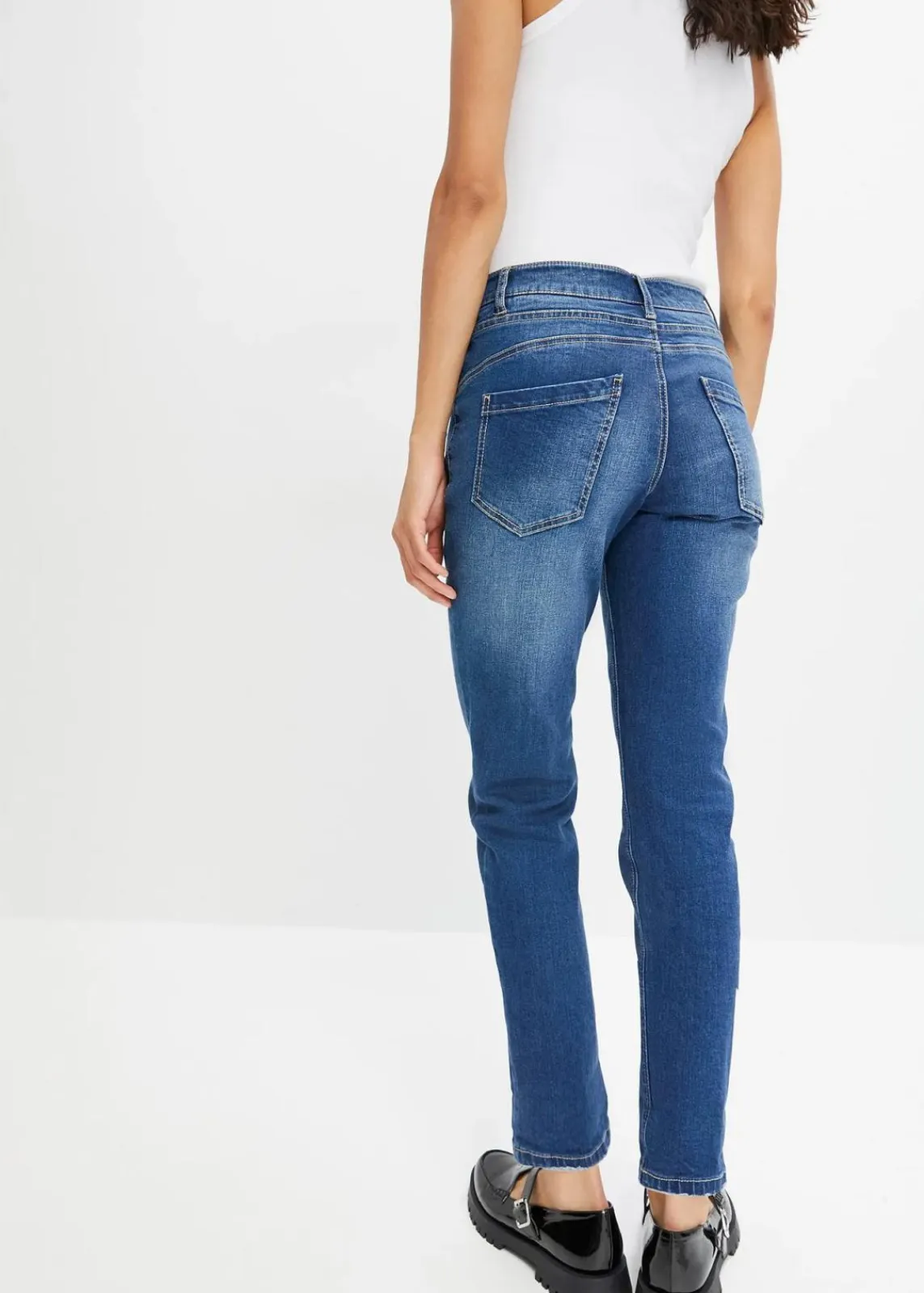 bonprix Bekleidung·Shirts & Tops|Jeans^Boyfriend Jeans Mid Waist blau denim washed