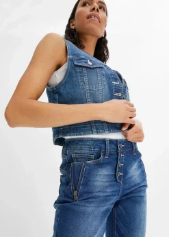 bonprix Bekleidung·Shirts & Tops|Jeans^Boyfriend Jeans Mid Waist blau denim washed