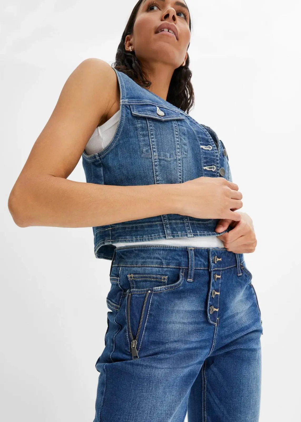 bonprix Bekleidung·Shirts & Tops|Jeans^Boyfriend Jeans Mid Waist blau denim washed