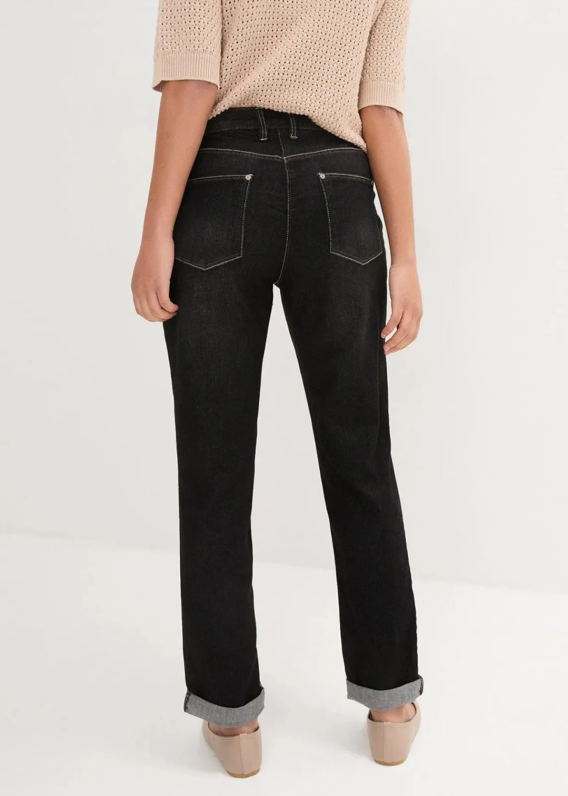 bonprix Bekleidung·Shirts & Tops|Jeans^Boyfriend Jeans Mid Waist, Stretch schwarz denim