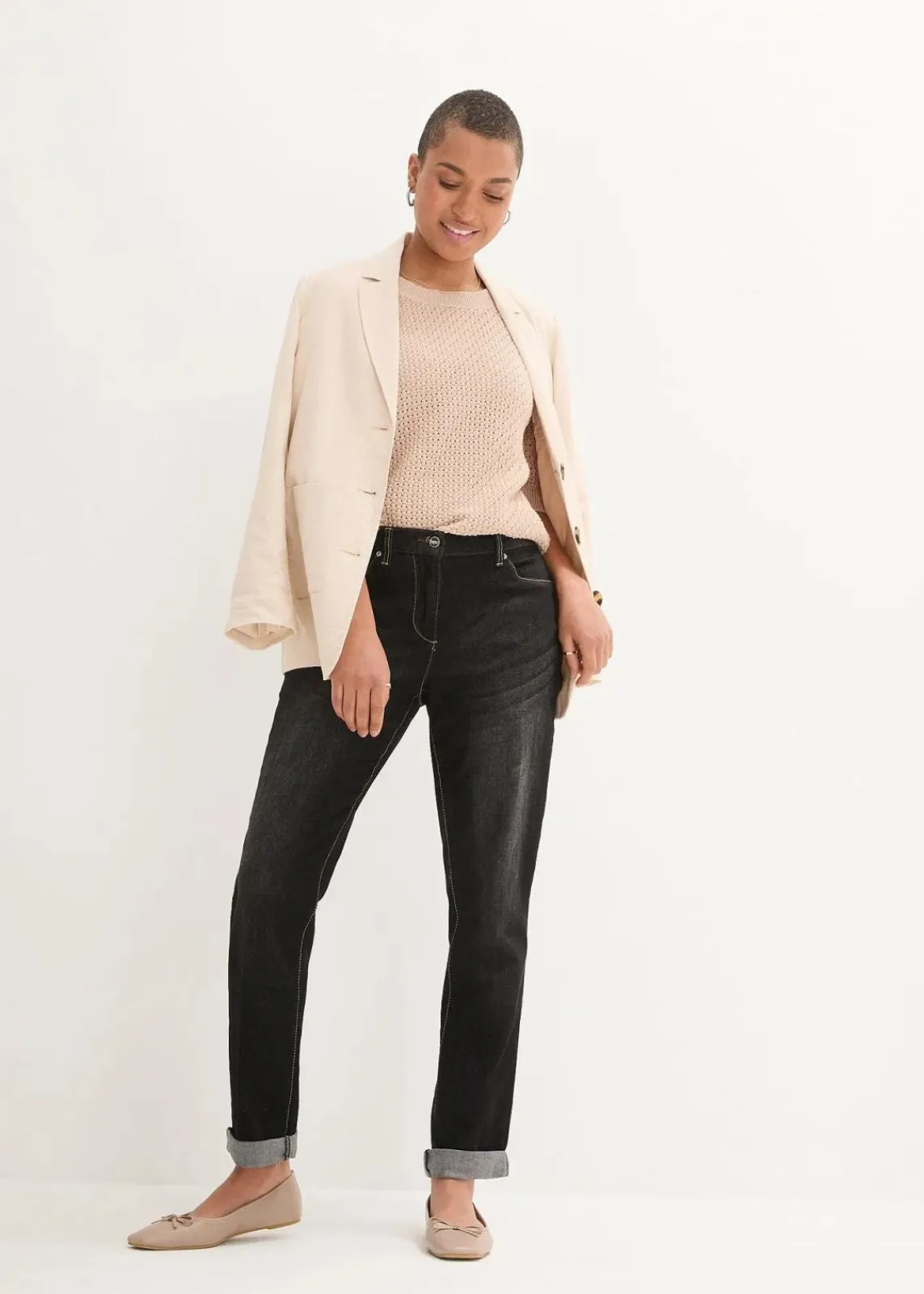 bonprix Bekleidung·Shirts & Tops|Jeans^Boyfriend Jeans Mid Waist, Stretch schwarz denim