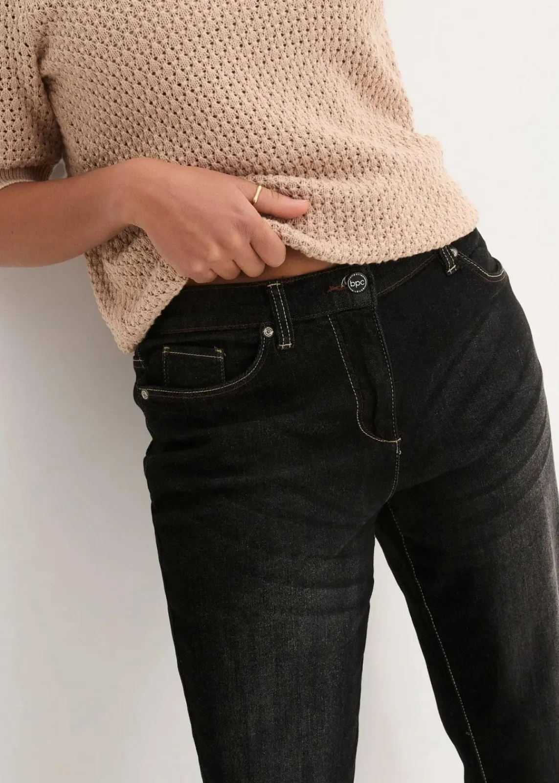 bonprix Bekleidung·Shirts & Tops|Jeans^Boyfriend Jeans Mid Waist, Stretch schwarz denim
