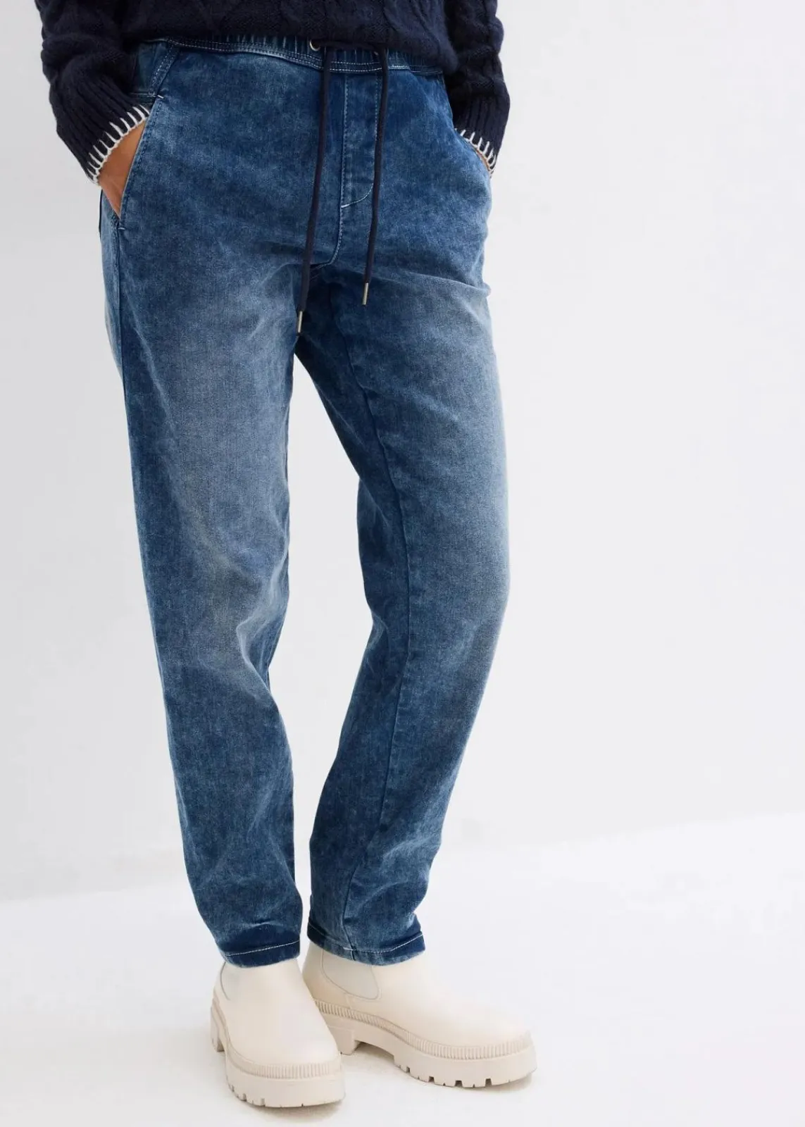 bonprix Bekleidung·Shirts & Tops|Jeans^Boyfriend Jeans Mid Waist, Thermo dunkelblau denim used