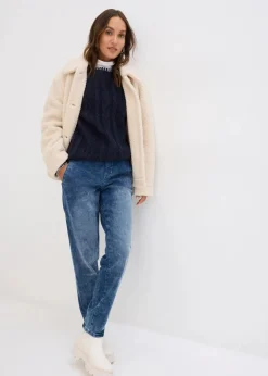 bonprix Bekleidung·Shirts & Tops|Jeans^Boyfriend Jeans Mid Waist, Thermo dunkelblau denim used