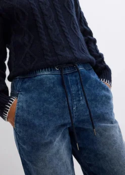 bonprix Bekleidung·Shirts & Tops|Jeans^Boyfriend Jeans Mid Waist, Thermo dunkelblau denim used