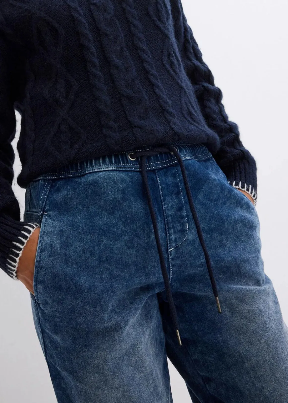 bonprix Bekleidung·Shirts & Tops|Jeans^Boyfriend Jeans Mid Waist, Thermo dunkelblau denim used