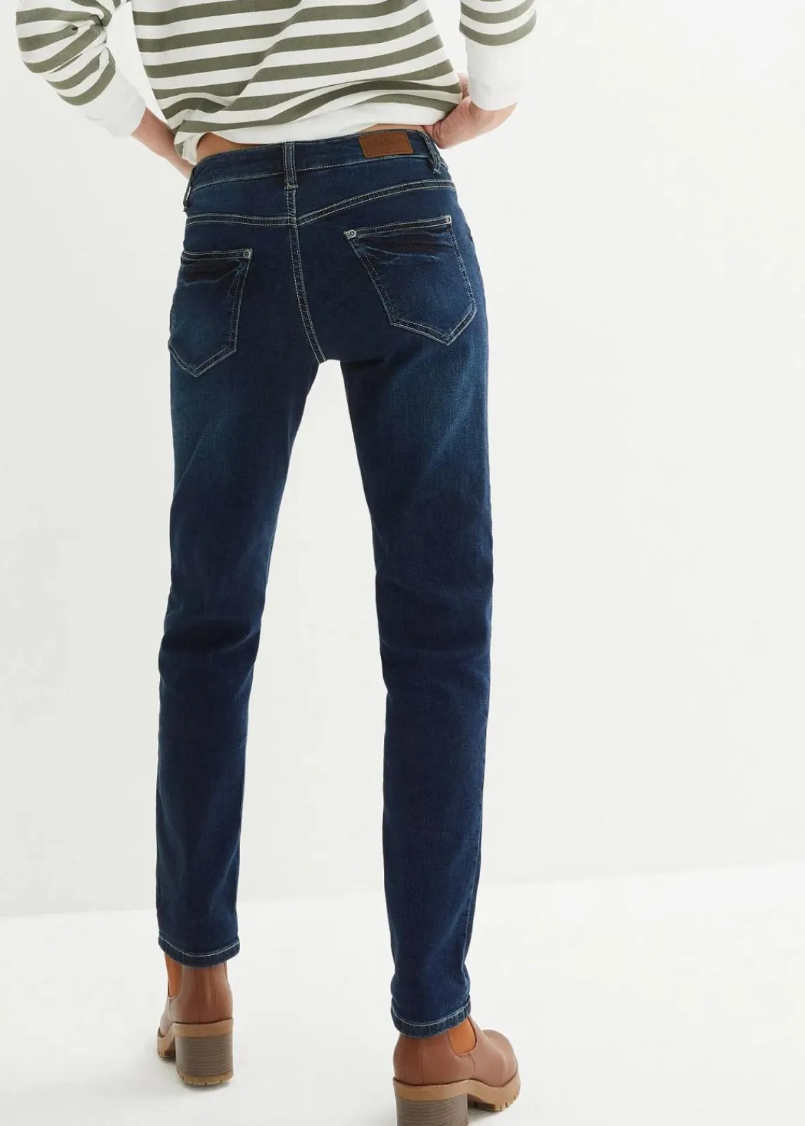 bonprix Bekleidung·Shirts & Tops|Jeans^Boyfriend Jeans Mid Waist, Stretch dunkelblau used