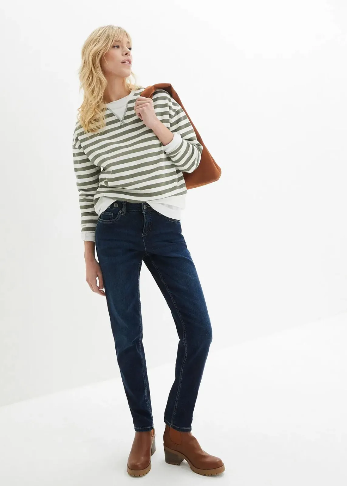 bonprix Bekleidung·Shirts & Tops|Jeans^Boyfriend Jeans Mid Waist, Stretch dunkelblau used