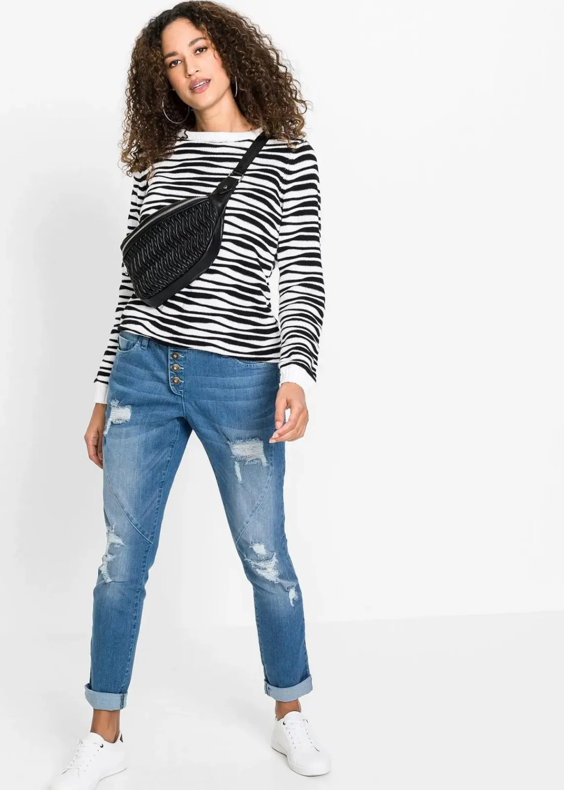 bonprix Bekleidung·Shirts & Tops|Nachhaltigere Materialien^Boyfriend Jeans Mid Waist blau denim