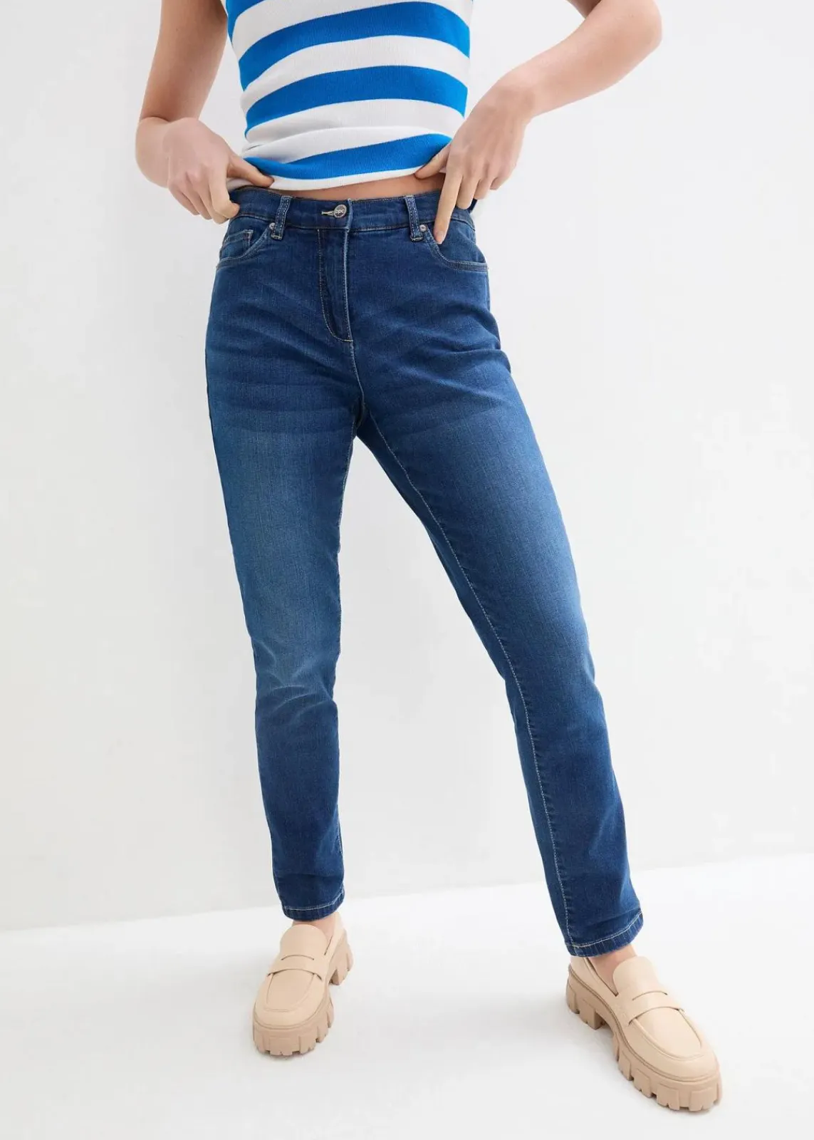 bonprix Jeans|Bekleidung·Shirts & Tops^Boyfriend Jeans Mid Waist, Stretch blau denim