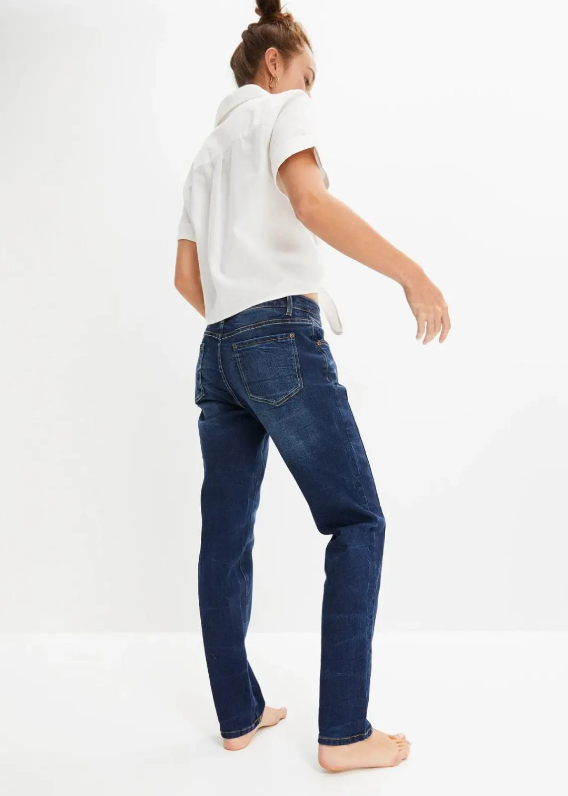 bonprix Bekleidung·Shirts & Tops|Kurzgrößen^Boyfriend-Jeans dunkelblau denim
