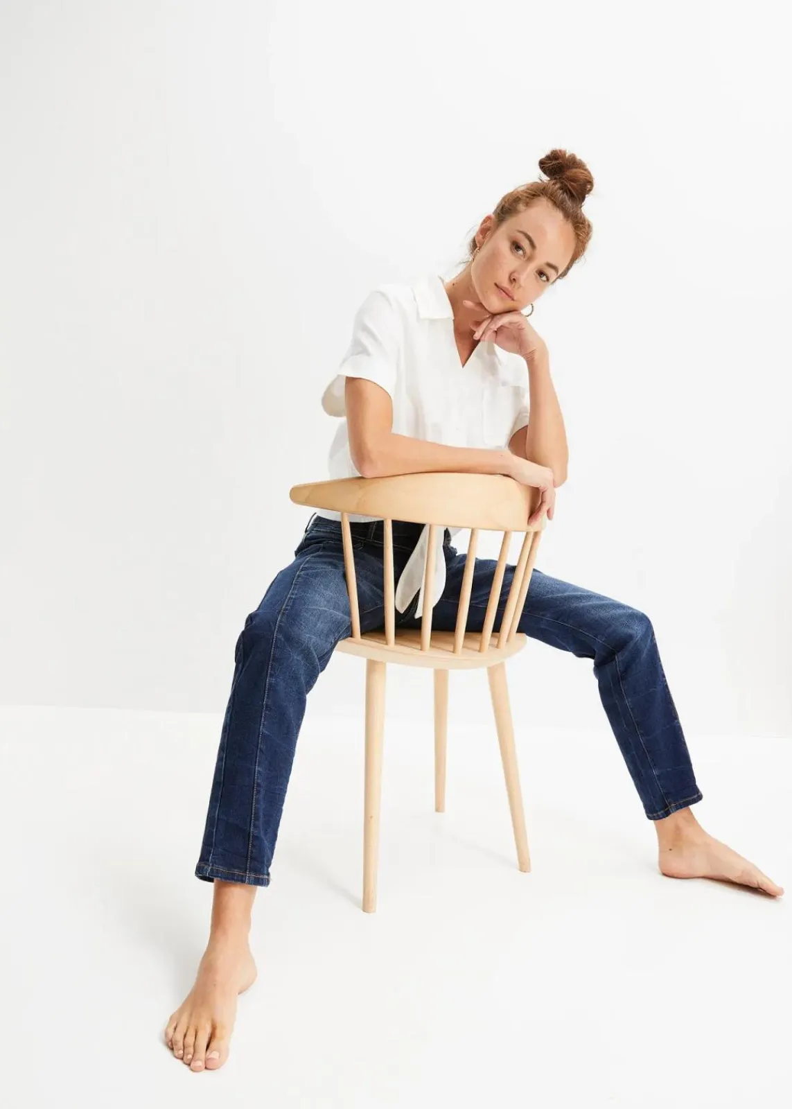 bonprix Bekleidung·Shirts & Tops|Kurzgrößen^Boyfriend-Jeans dunkelblau denim