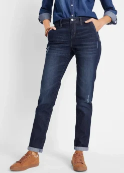 bonprix Bekleidung·Shirts & Tops|Jeans^Boyfriend-Jeans Mid Waist, Komfort-Stretch dunkelblau used