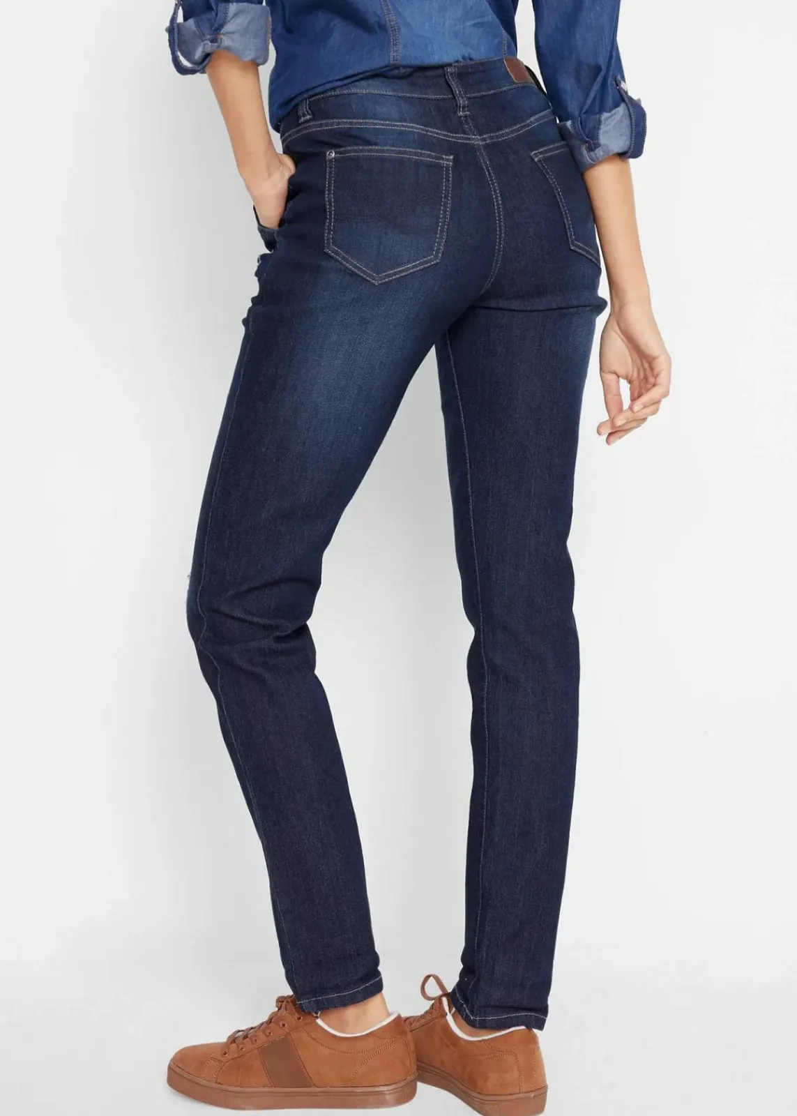bonprix Bekleidung·Shirts & Tops|Jeans^Boyfriend-Jeans Mid Waist, Komfort-Stretch dunkelblau used