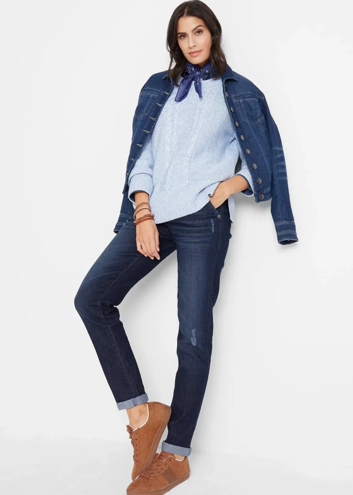 bonprix Bekleidung·Shirts & Tops|Jeans^Boyfriend-Jeans Mid Waist, Komfort-Stretch dunkelblau used