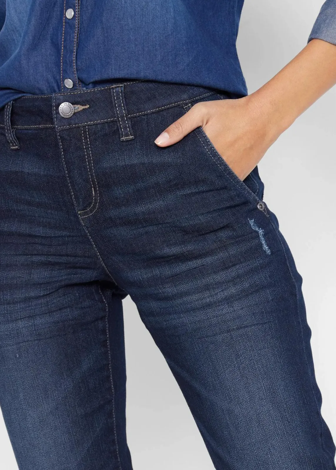 bonprix Bekleidung·Shirts & Tops|Jeans^Boyfriend-Jeans Mid Waist, Komfort-Stretch dunkelblau used