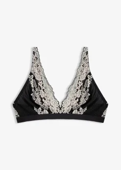 bonprix Große Cups D-H|Nachhaltigere Materialien^Bralette aus zweifarbiger Spitze schwarz/wollweiß