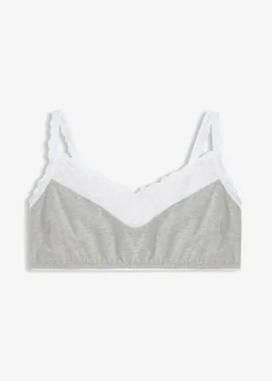 bonprix Wäsche·Baumwollunterwäsche|Wäsche·Bhs^Bralette ohne Bügel mit Baumwolle und Spitze hellgrau meliert/weiß
