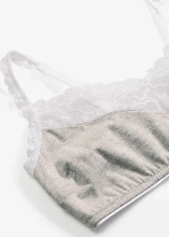 bonprix Wäsche·Baumwollunterwäsche|Wäsche·Bhs^Bralette ohne Bügel mit Baumwolle und Spitze hellgrau meliert/weiß