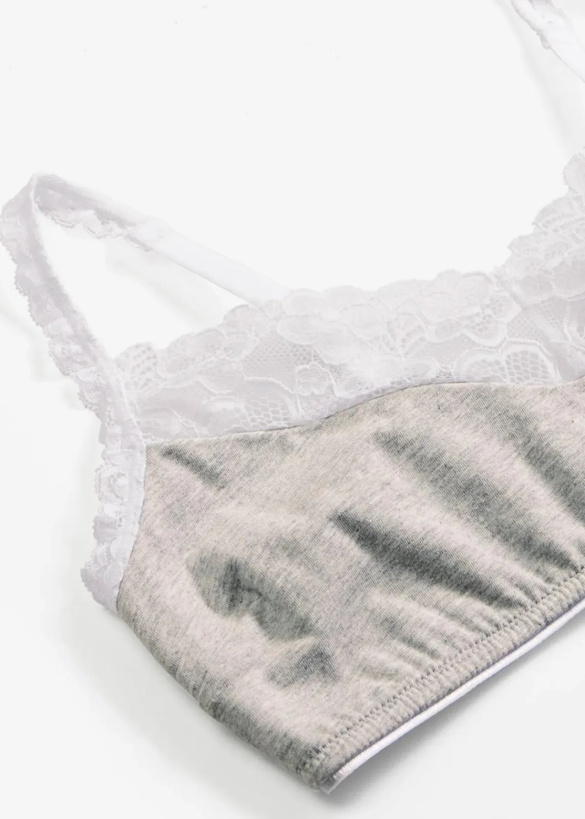 bonprix Wäsche·Baumwollunterwäsche|Wäsche·Bhs^Bralette ohne Bügel mit Baumwolle und Spitze hellgrau meliert/weiß