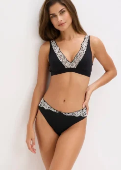bonprix Wäsche·Baumwollunterwäsche|Nachhaltigere Materialien^Bralette ohne Bügel mit Bio-Baumwolle und Spitze schwarz/wollweiß