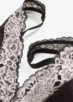 bonprix Wäsche·Baumwollunterwäsche|Nachhaltigere Materialien^Bralette ohne Bügel mit Bio-Baumwolle und Spitze schwarz/wollweiß