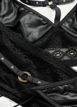 bonprix Wäsche·Erotikwäsche|Erotikwäsche^Bralette+String+Strapshalter mit Wetlook (3-tlg.Set) schwarz